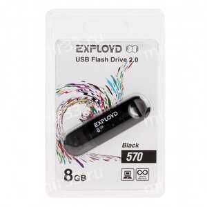 Флеш-накопитель 8Gb Exployd 570, USB 2.0, пластик, чёрный