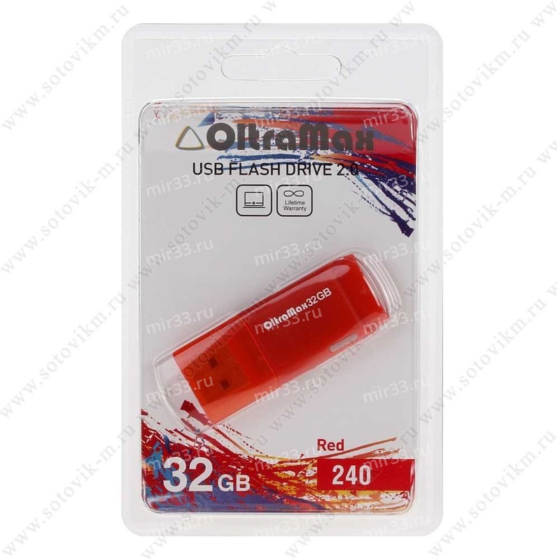 Флеш-накопитель 32Gb OltraMax 240, USB 2.0, пластик, красный