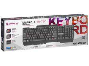 Клавиатура проводная Defender, Search, HB-790, мембранная, USB, цвет: чёрный, (арт.45790)