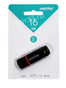 Флеш-накопитель 16Gb SmartBuy Crown, USB 2.0, пластик, чёрный