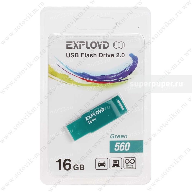 Флеш-накопитель 16Gb Exployd 560, USB 2.0, пластик, зеленый