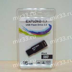 Флеш-накопитель 16Gb Exployd 560, USB 2.0, пластик, чёрный