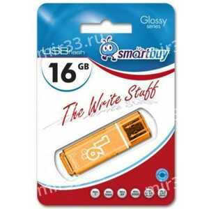 Флеш-накопитель 16Gb SmartBuy Glossy series, USB 2.0, пластик, оранжевый