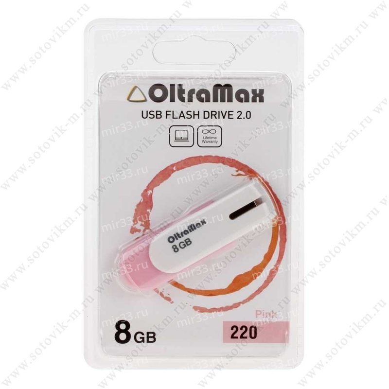 Флеш-накопитель 8Gb OltraMax 220, USB 2.0, пластик, розовый