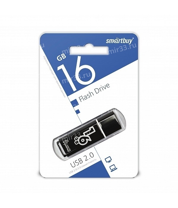 Флеш-накопитель 16Gb SmartBuy Glossy series, USB 2.0, пластик, чёрный
