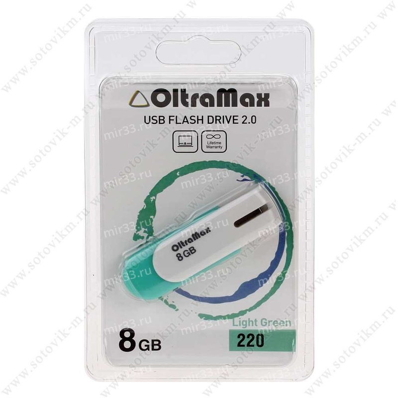 Флеш-накопитель 8Gb OltraMax 220, USB 2.0, пластик, салатовый