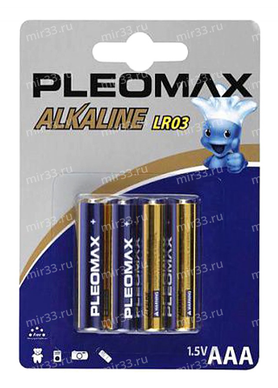 Батарейка AAA Samsung Pleomax LR03-4BL Alkaline, 1.5В, (4/40/400)