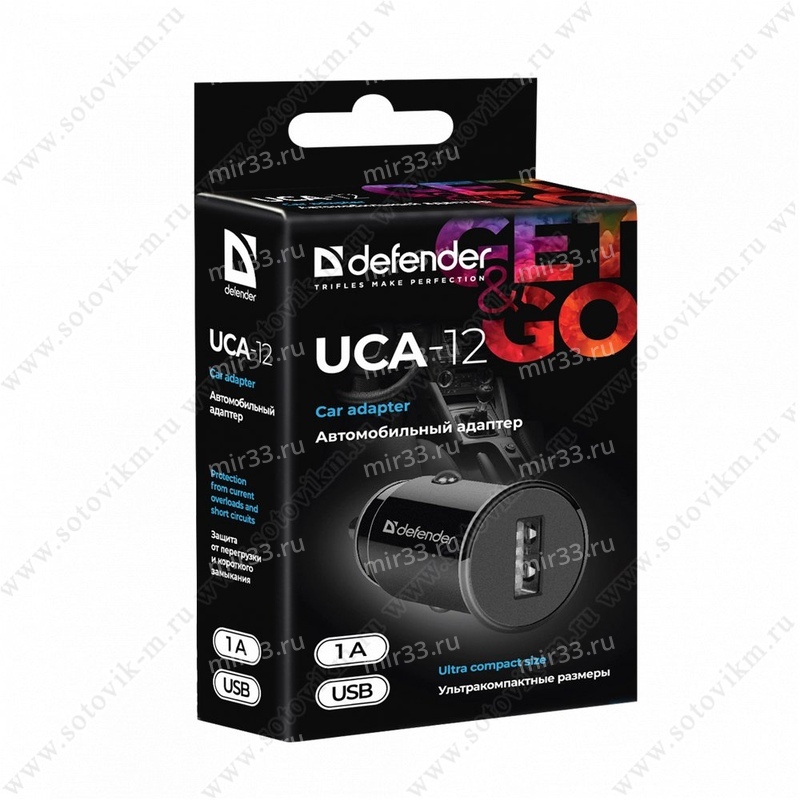 Блок питания автомобильный 1 USB Defender, UCA-12, 1000mAh, пластик, цвет: чёрный