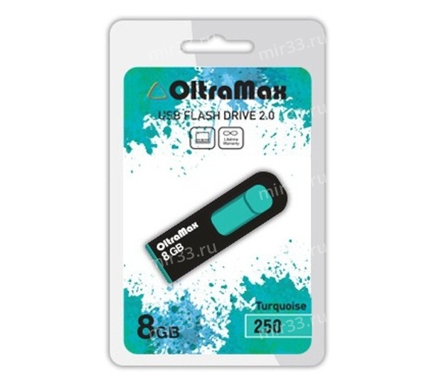 Флеш-накопитель 8Gb OltraMax 250, USB 2.0, пластик, бирюзовый