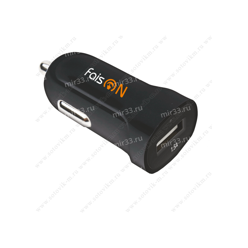 Блок питания автомобильный 1 USB FaisON, FS-Z-409, Classic, 1500mA, пластик, цвет: чёрный