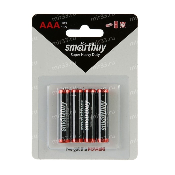 Батарейка AAA SmartBuy R03-4BL, 1.5В, (4/48/480)