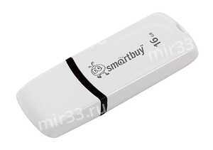 Флеш-накопитель 16Gb SmartBuy Paean, USB 2.0, пластик, белый