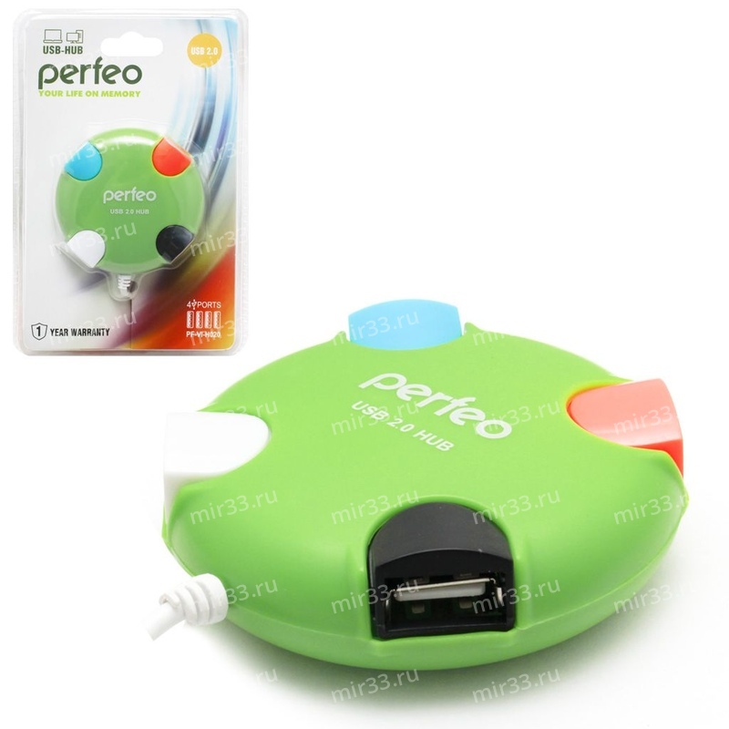 USB HUB Perfeo PF-VI-H020 зелёный 4 порта