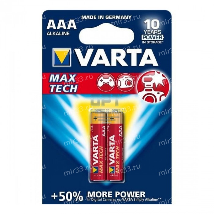 Батарейка AAA Varta LR03-2BL, MAX TECH, (2/20/100)