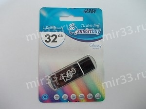 Флеш-накопитель 32Gb SmartBuy Glossy series, USB 2.0, пластик, чёрный