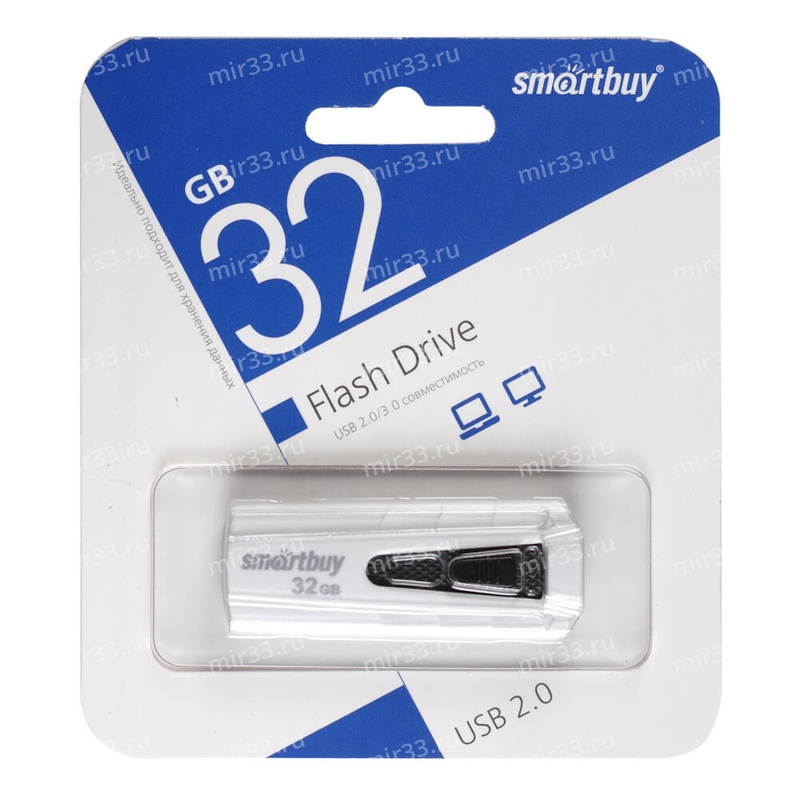 Флеш-накопитель 32Gb SmartBuy Iron, USB 2.0, пластик, белый, чёрная вставка