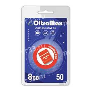 Флеш-накопитель 8Gb OltraMax Drive 50 Mini, USB 2.0, пластик, оранжевый, с красной вставкой