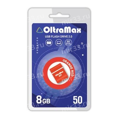 Флеш-накопитель 8Gb OltraMax Drive 50 Mini, USB 2.0, пластик, оранжевый, с красной вставкой