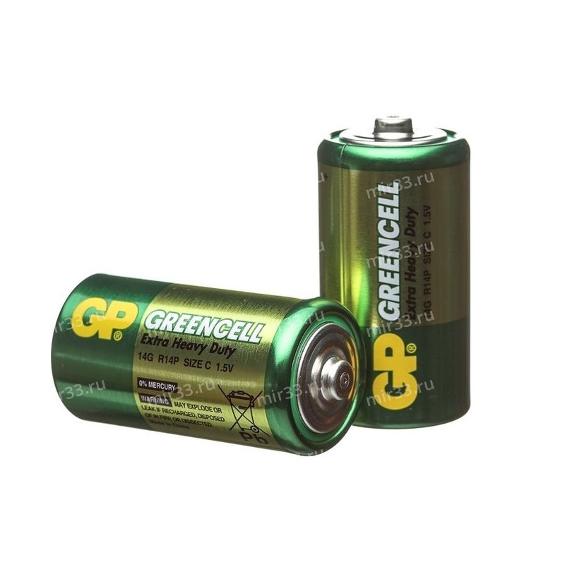 Батарейка C GP R14-2P, 1.5В, цвет: зелёный, (2/24/480)