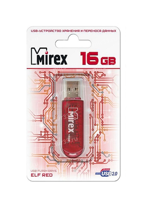 Флеш-накопитель 16Gb Mirex ELF, USB 2.0, пластик, красный