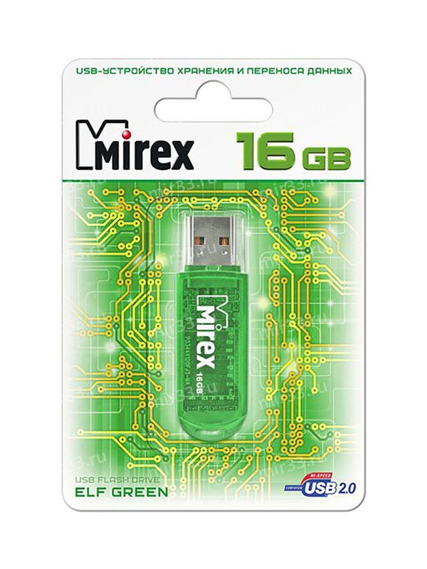 Флеш-накопитель 16Gb Mirex ELF, USB 2.0, пластик, зелёный