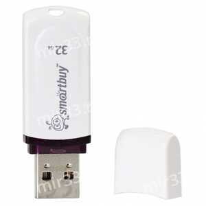 Флеш-накопитель 32Gb SmartBuy Paean, USB 2.0, пластик, белый
