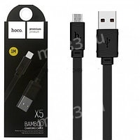 Кабель USB - микро USB HOCO X5 Bamboo, 1.0м, плоский, 2.1A, силикон, цвет: чёрный