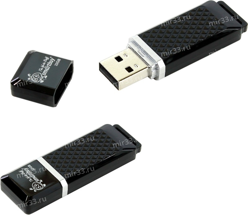 Флеш-накопитель 32Gb SmartBuy Quartz series, USB 2.0, пластик, чёрный