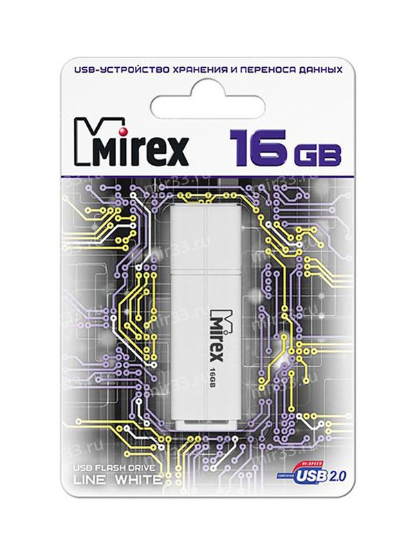 Флеш-накопитель 16Gb Mirex LINE, USB 2.0, пластик, белый