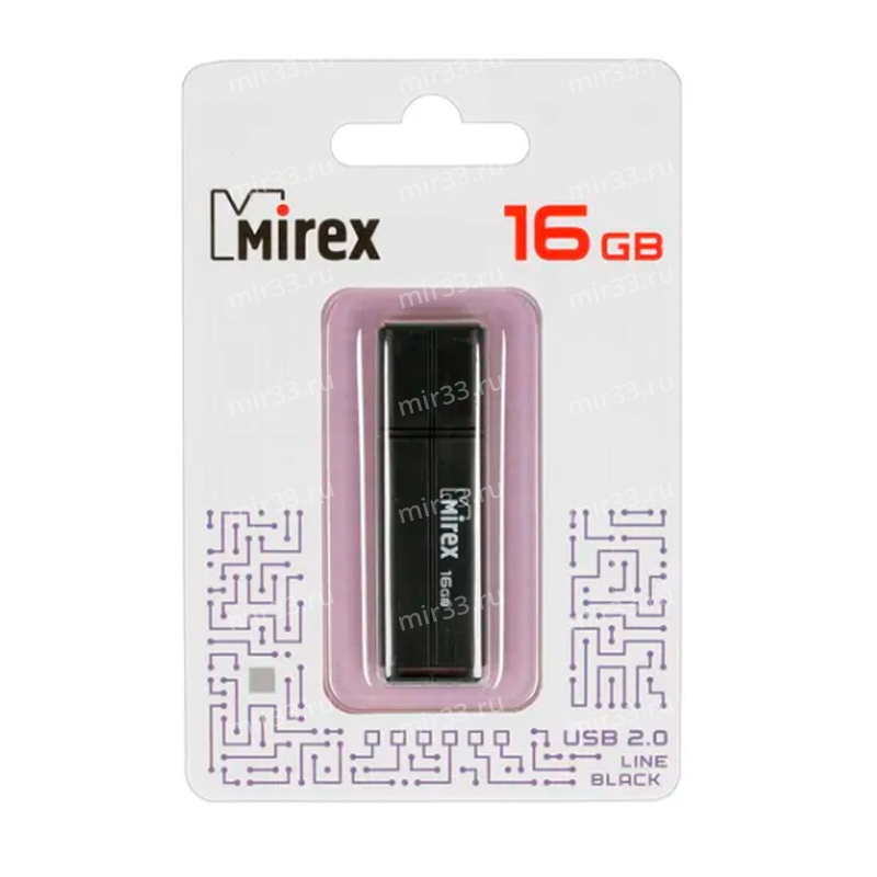 Флеш-накопитель 16Gb Mirex LINE, USB 2.0, пластик, чёрный