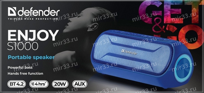 Колонка портативная Defender, S1000, Enjoy, Bluetooth, цвет: синий