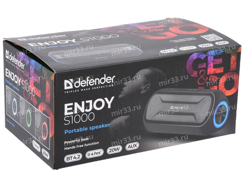 Колонка портативная Defender, S1000, Enjoy, Bluetooth, цвет: чёрный