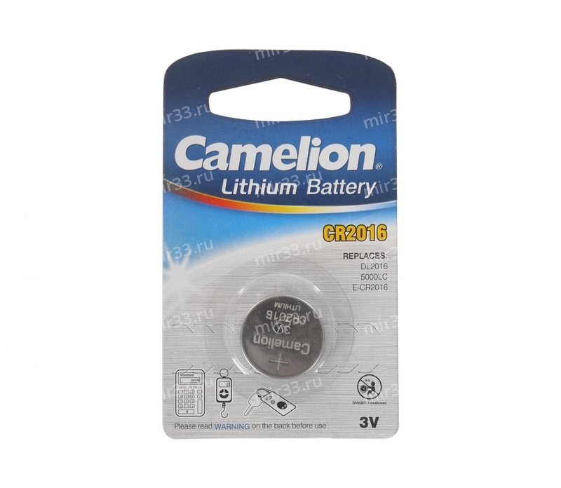Батарейка Camelion CR2016-1BL, 3В, Li, (1/10/1800)