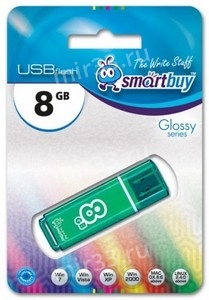 Флеш-накопитель 8Gb SmartBuy Glossy series, USB 2.0, пластик, зелёный