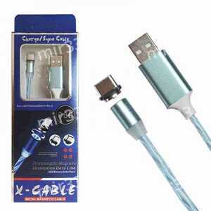 Кабель USB 360 LED Type-C 1000mm Blue (Магнитный 360°)
