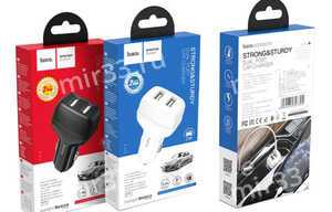 Блок питания автомобильный 2 USB HOCO, Z36, Leader, 2400mA, пластик, огнестойкий, цвет: белый