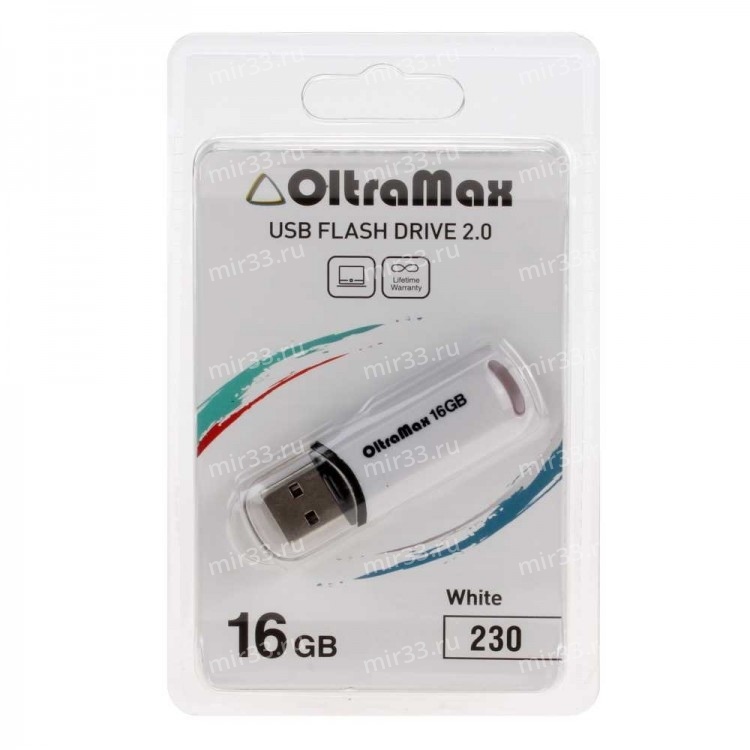 Флеш-накопитель 16Gb OltraMax 230, USB 2.0, пластик, белый
