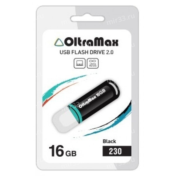 Флеш-накопитель 16Gb OltraMax 230, USB 2.0, пластик, чёрный