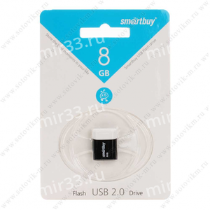 Флеш-накопитель 8Gb SmartBuy LARA, USB 2.0, пластик, чёрный