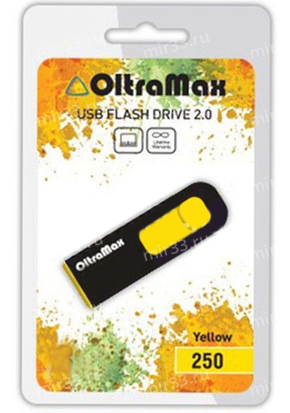 Флеш-накопитель 16Gb OltraMax 250, USB 2.0, пластик, жёлтый