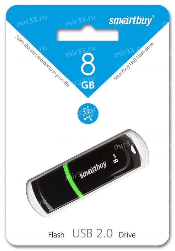 Флеш-накопитель 8Gb SmartBuy Paean, USB 2.0, пластик, чёрный
