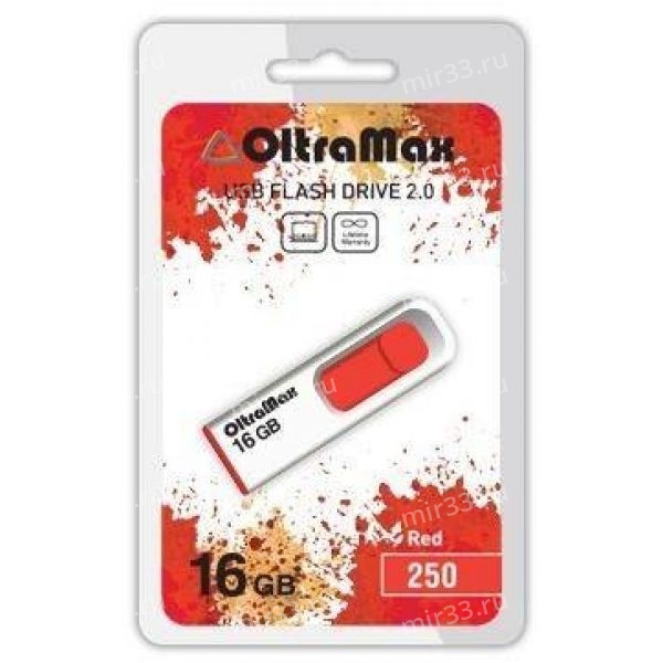 Флеш-накопитель 16Gb OltraMax 250, USB 2.0, пластик, красный