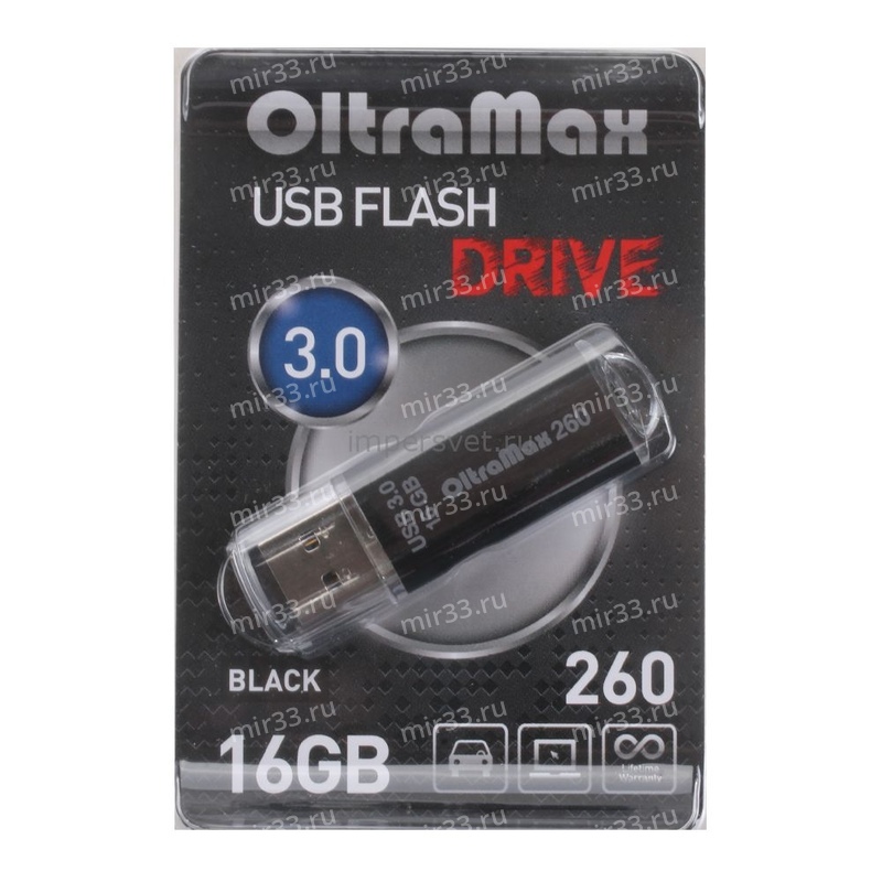 Флеш-накопитель 16Gb OltraMax 260, USB 3.0, пластик, чёрный