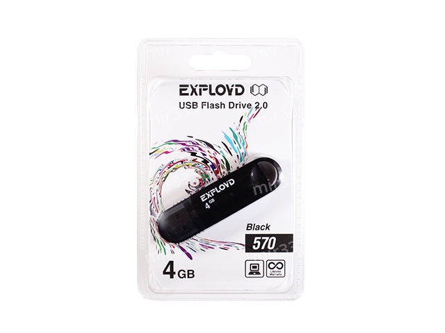 Флеш-накопитель 4Gb Exployd 570, USB 2.0, пластик, чёрный