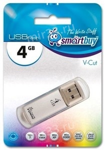 Флеш-накопитель 8Gb SmartBuy V-Cut, USB 2.0, пластик, серебряный