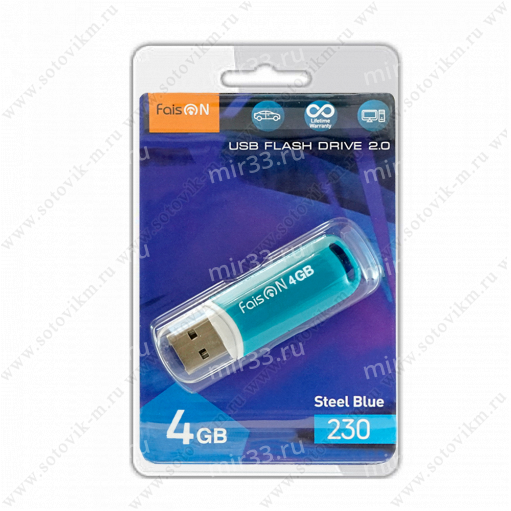 Флеш-накопитель 4Gb FaisON 230, USB 2.0, пластик, синий