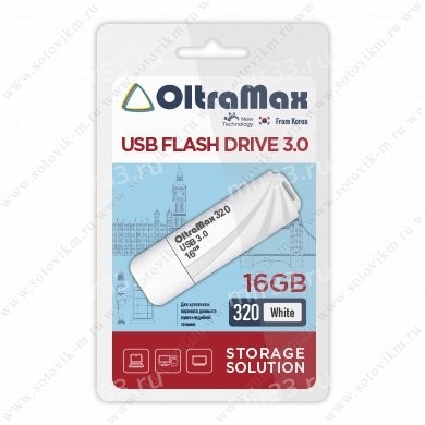 Флеш-накопитель 16Gb OltraMax 320, USB 3.0, пластик, белый
