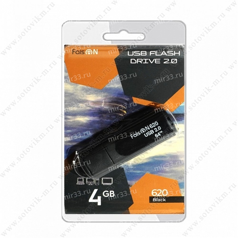 Флеш-накопитель 4Gb FaisON 620, USB 2.0, пластик, чёрный