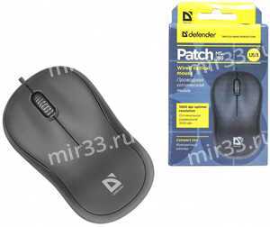 Мышь проводная Defender, MS-759, Patch, 1000 DPI, оптическая, USB, 3 кнопки, цвет: чёрный