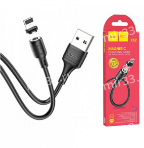 Кабель USB - 8 pin HOCO X52 Sereno, 1.0м, круглый, 2,1А, нейлон, магнитный, цвет: чёрный
